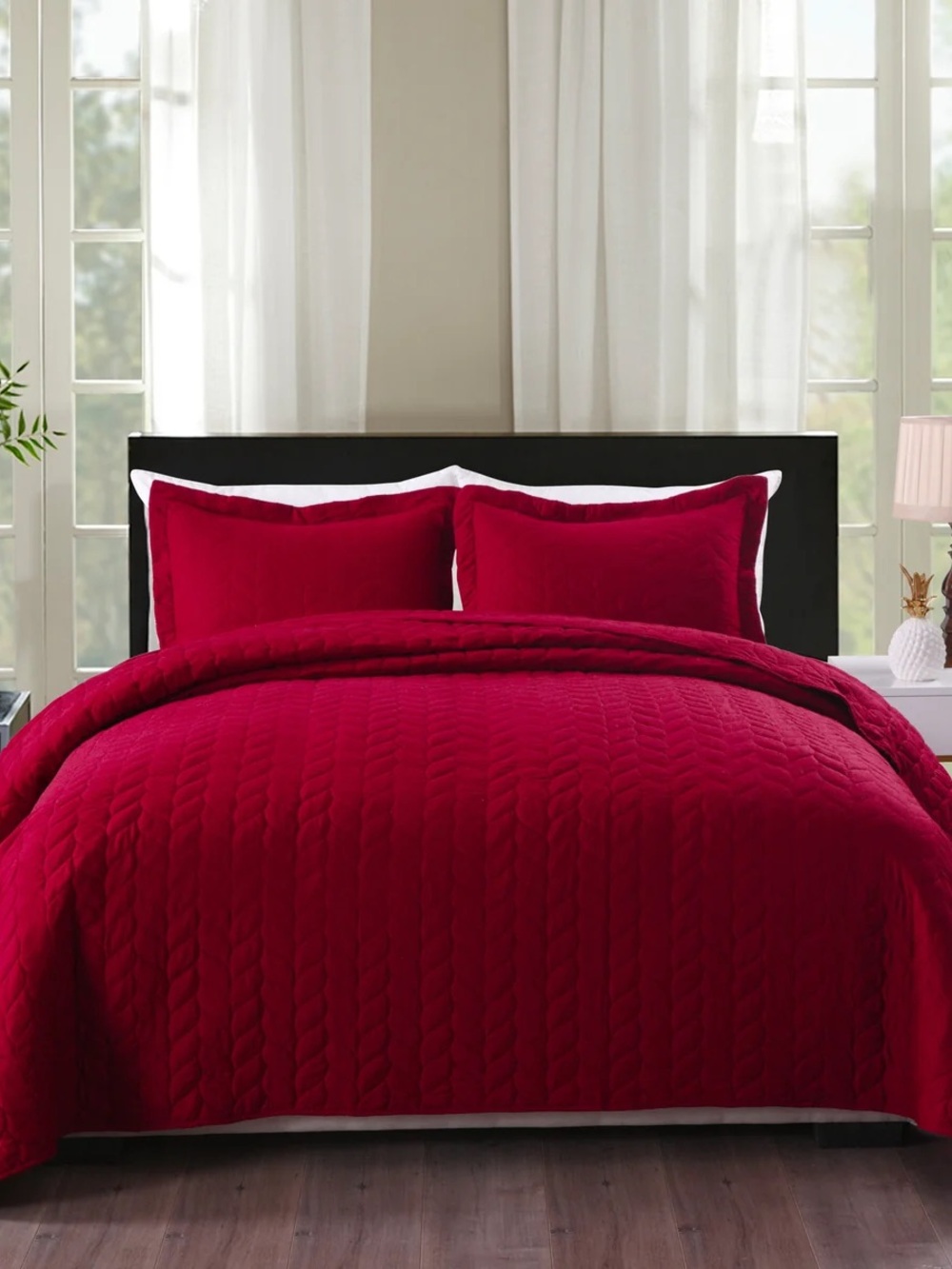 SOLID COLOR LEAF QUILTED 3 PIECE LIGHTWEIGHT QUILT king BEDSPREAD SET